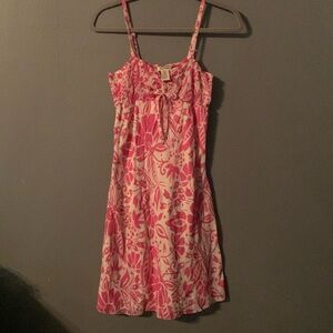 Free People Pink and Cream Smocked Bodice Lightly Beaded Sundress  Size S/P.